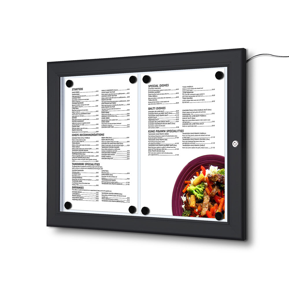 Vitrina Porta Menú Exterior LED 2xA4 (Negro)