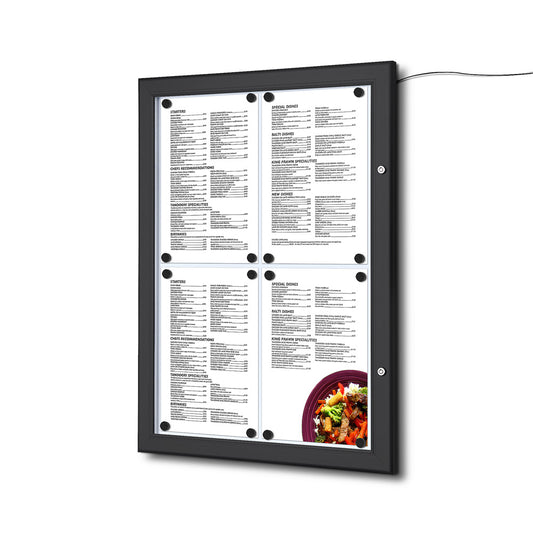 Vitrina Porta Menú Exterior LED 4xA4 (Negro)